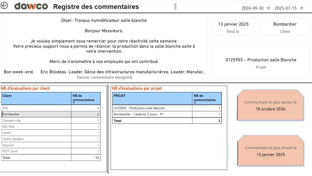Registre des commentaires